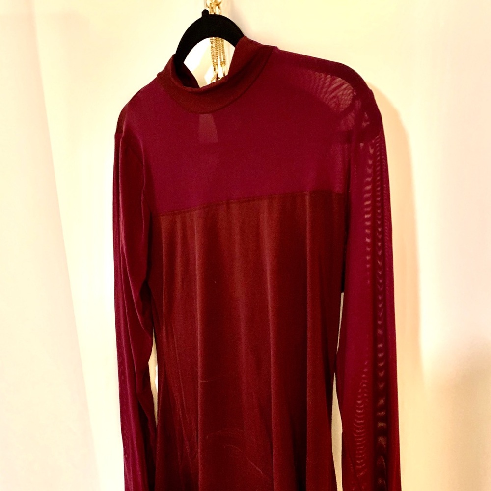 Plum Half-sheer long sleeve blouse, Work Top.